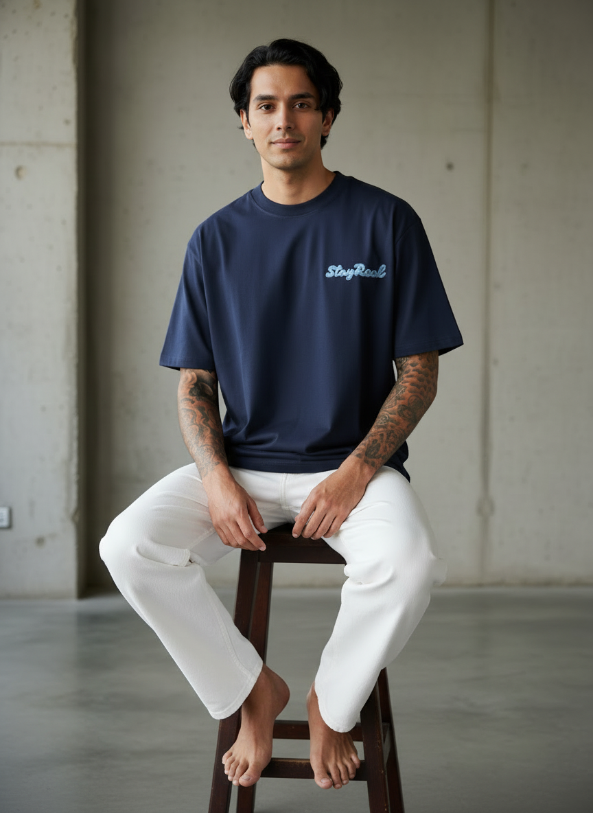 American Dog Oversized Navy Blue T-Shirt