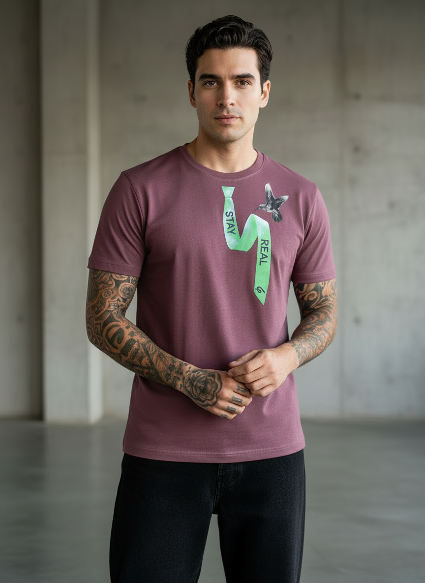 Tie Print Regular Fit Pink T-Shirt