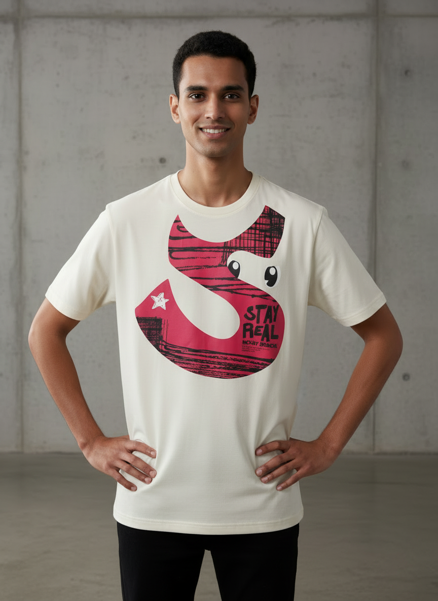 S with an Eye Regular Fit Ivory White T-Shirt