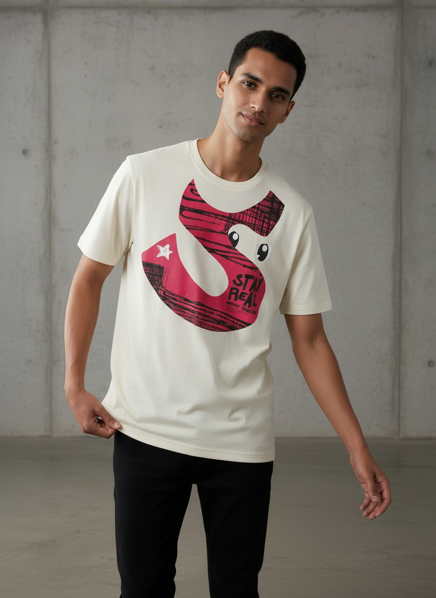 S with an Eye Regular Fit Ivory White T-Shirt