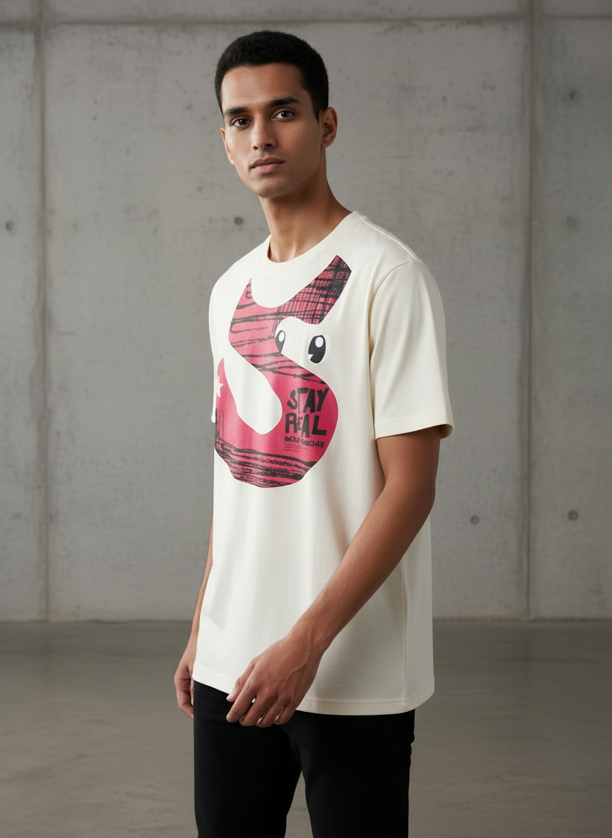 S with an Eye Regular Fit Ivory White T-Shirt