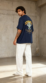 Stay Real Robot Oversized Navy Blue T-shirt