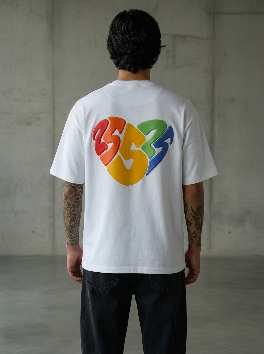 Rainbow Heart Oversized White T-Shirt