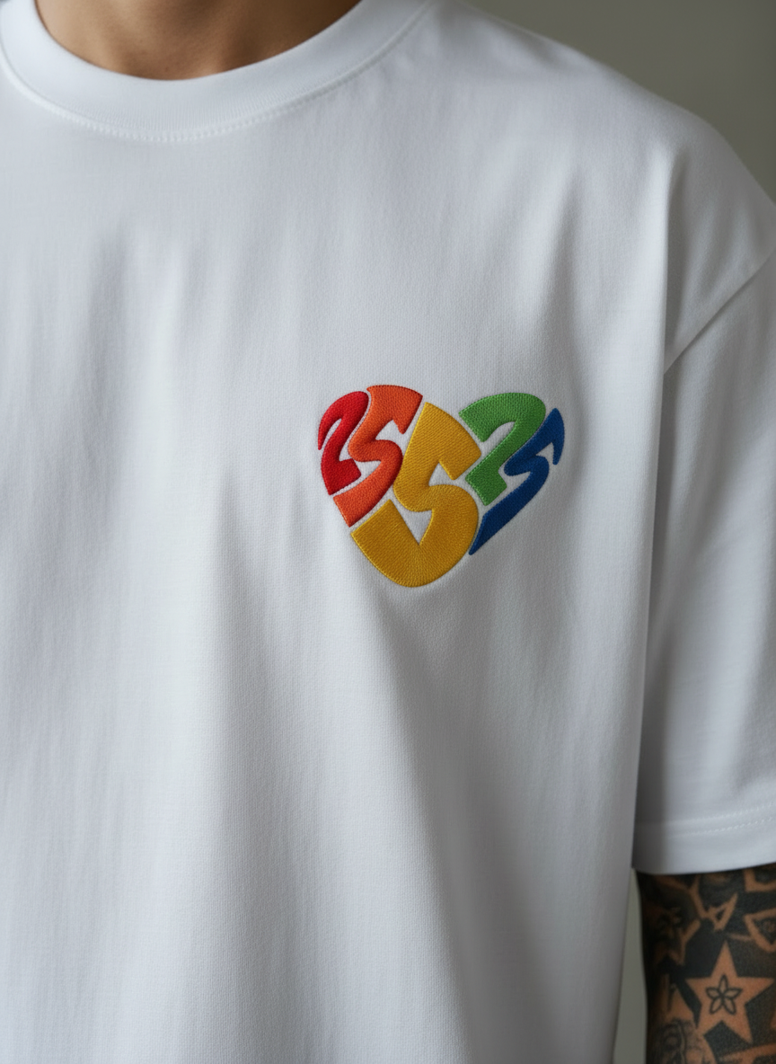 Rainbow Heart Oversized White T-Shirt