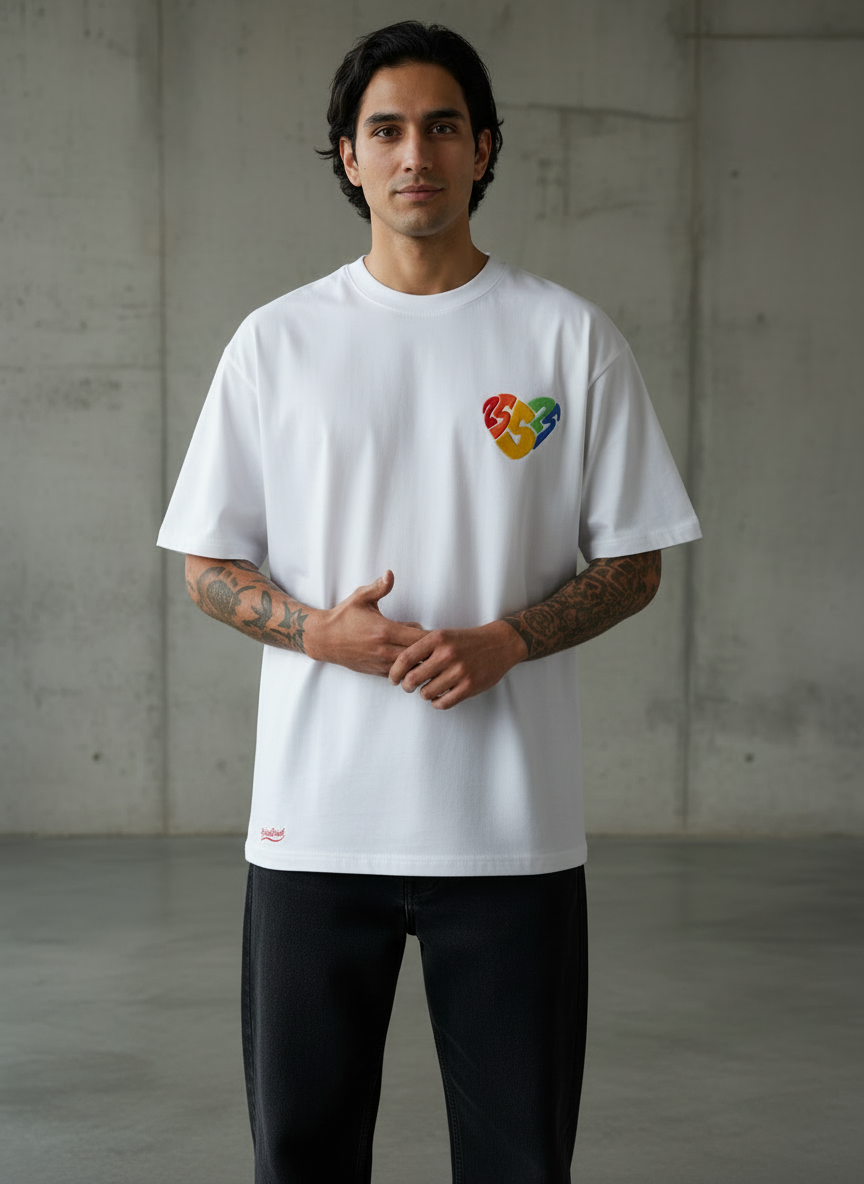 Rainbow Heart Oversized White T-Shirt
