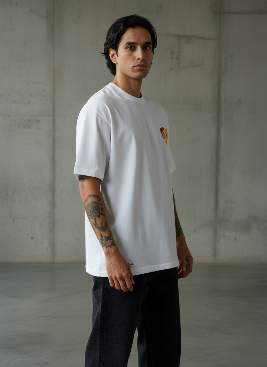 Rainbow Heart Oversized White T-Shirt