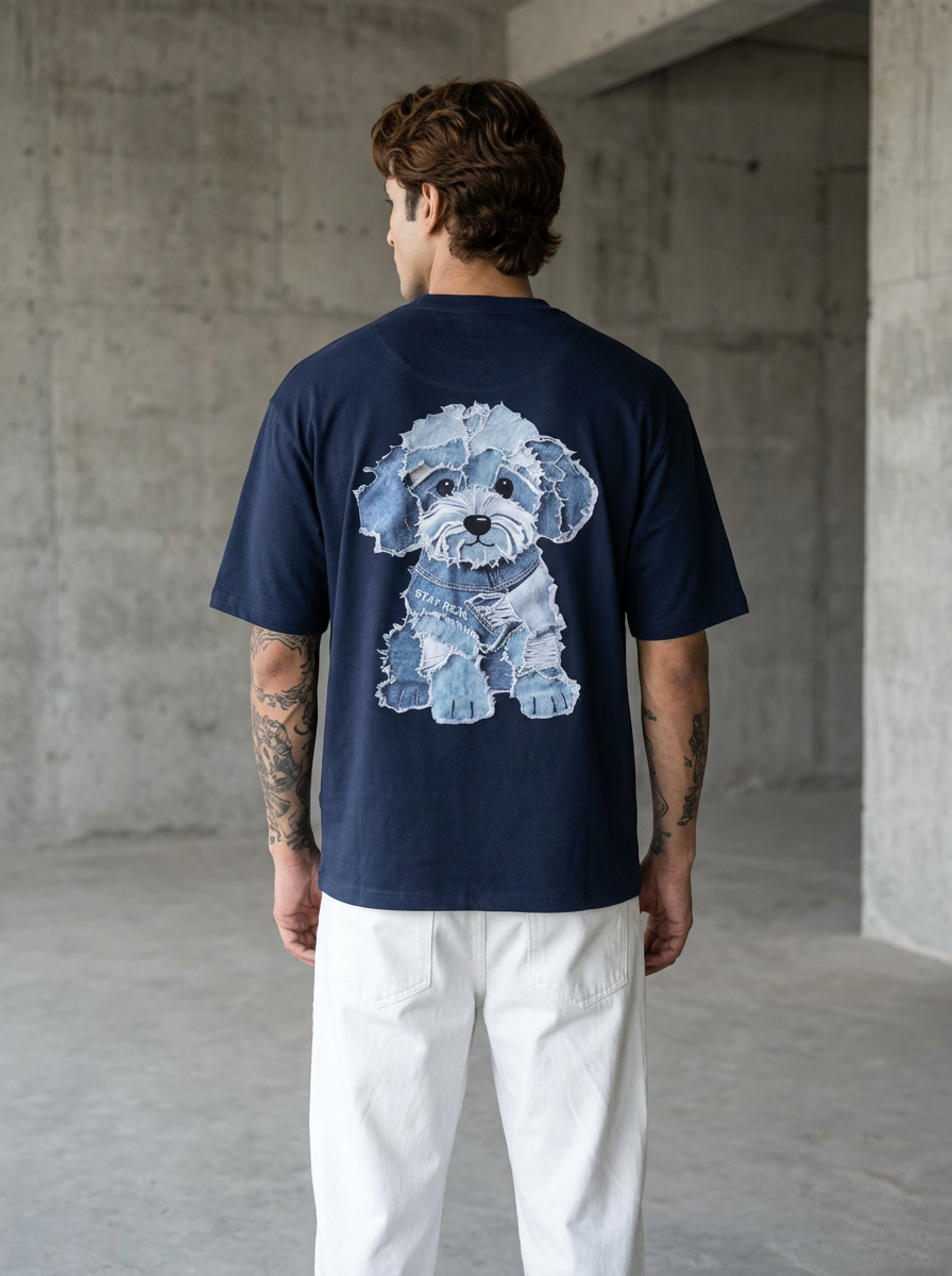 Shihtzu Dog Oversized Navy Blue T-shirt