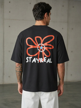 Red Flower Oversized Black T-shirt