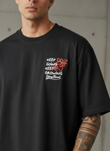 Red Flower Oversized Black T-shirt