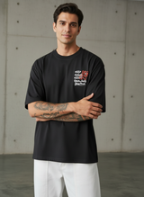 Red Flower Oversized Black T-shirt