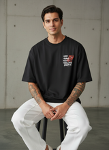 Red Flower Oversized Black T-shirt