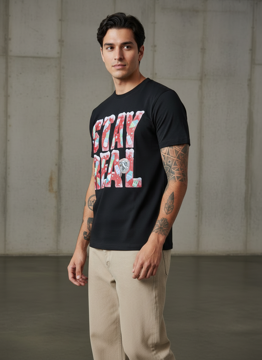 SR Candies Regular Fit Black T-Shirt