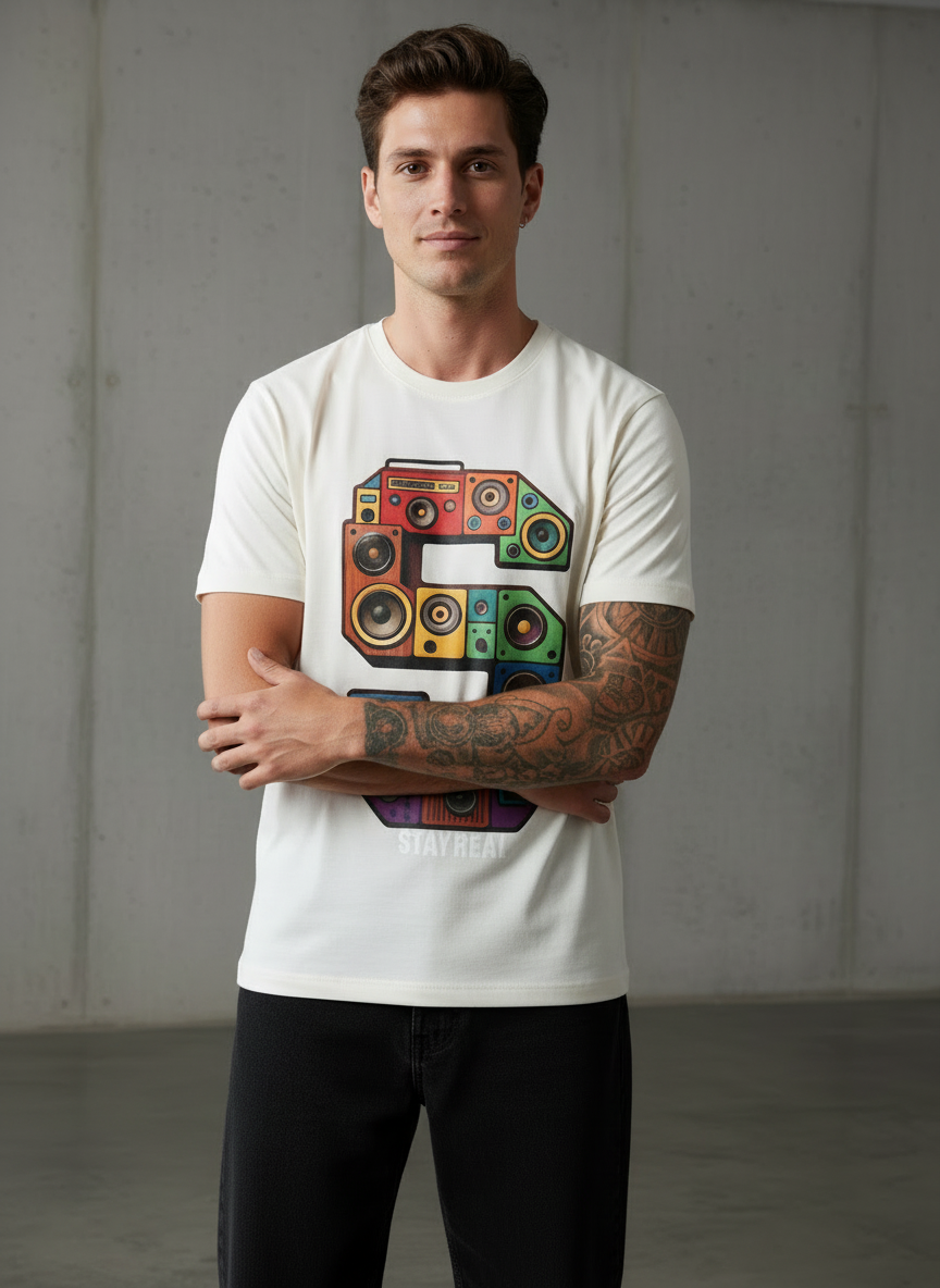 SR Musical Regular Fit White T-Shirt