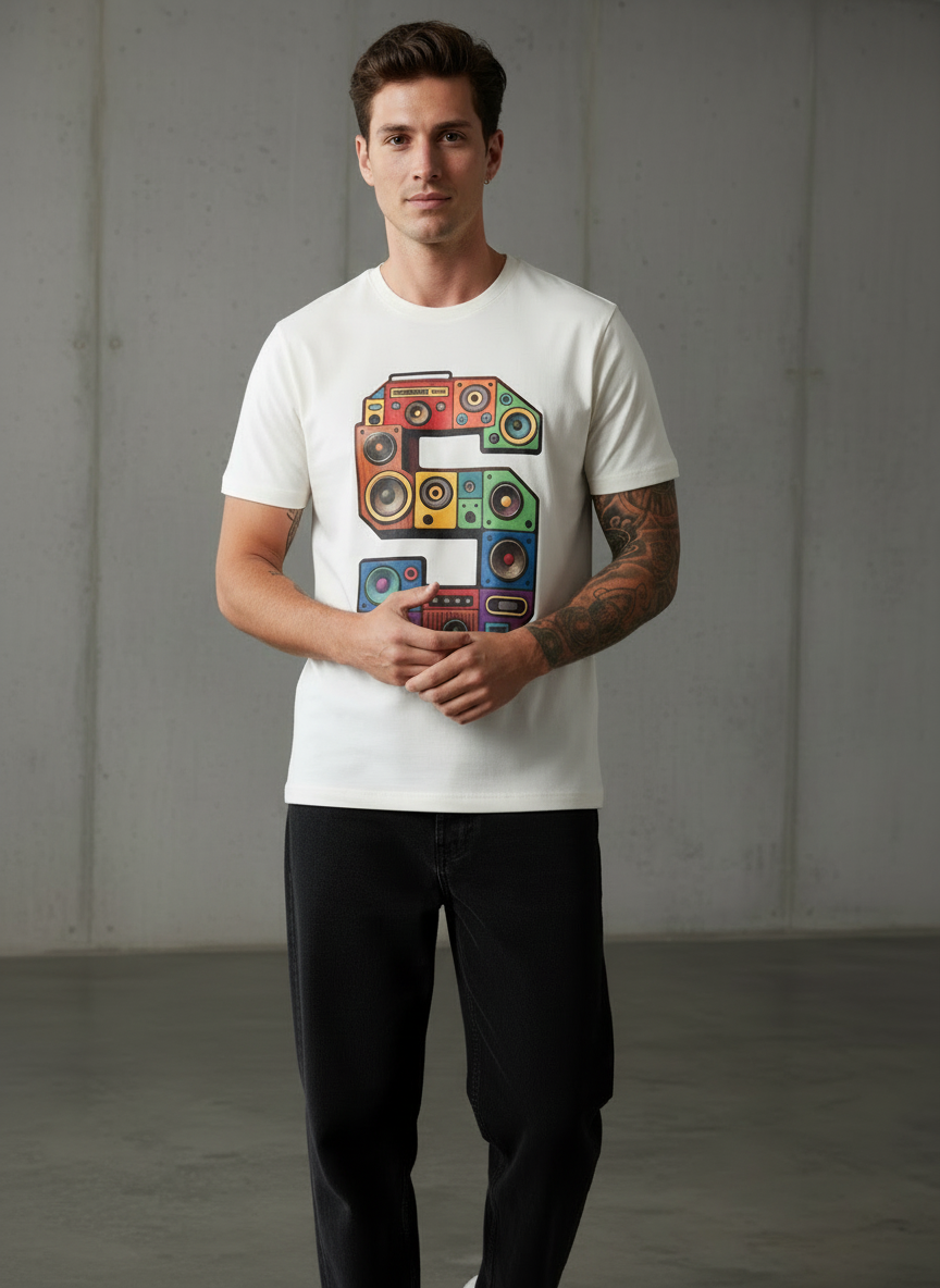 SR Musical Regular Fit White T-Shirt
