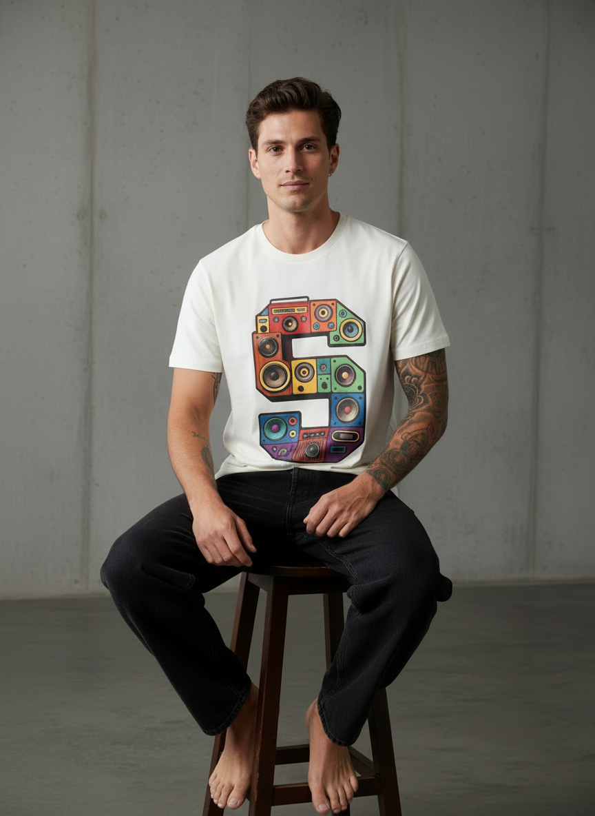 SR Musical Regular Fit White T-Shirt
