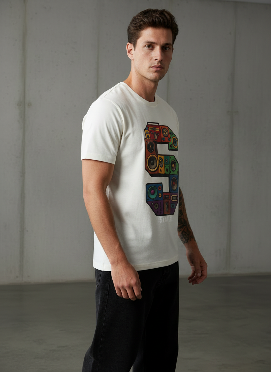 SR Musical Regular Fit White T-Shirt