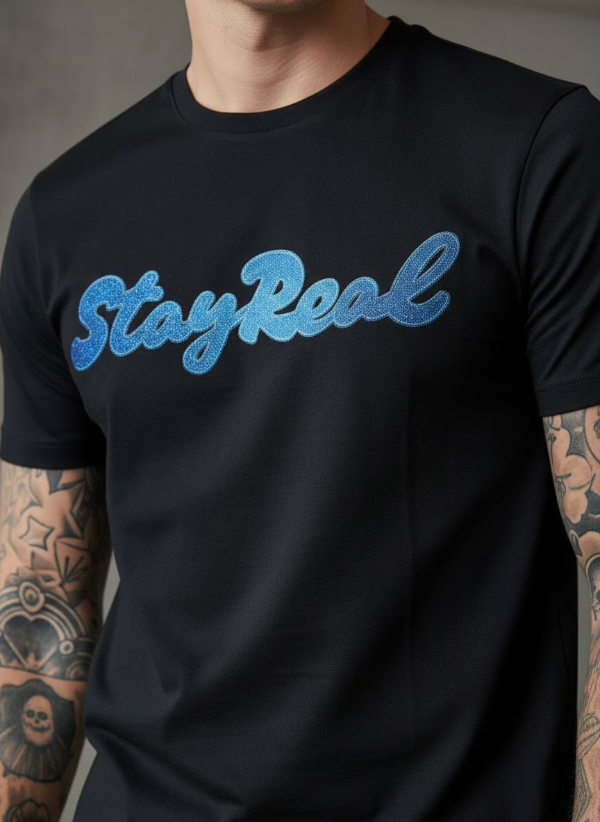 SR Denim Regular Fit Black T-Shirt