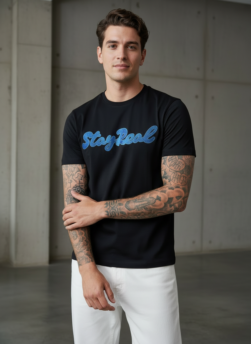 SR Denim Regular Fit Black T-Shirt