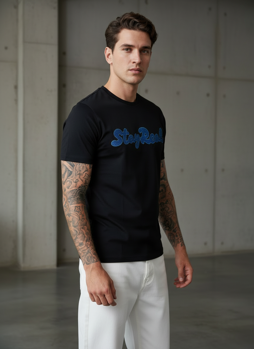 SR Denim Regular Fit Black T-Shirt