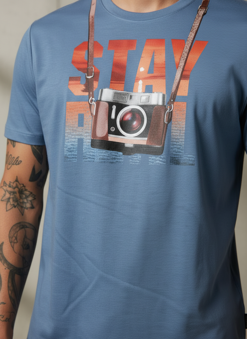 Stay Cam Regular Fit Blue T-Shirt