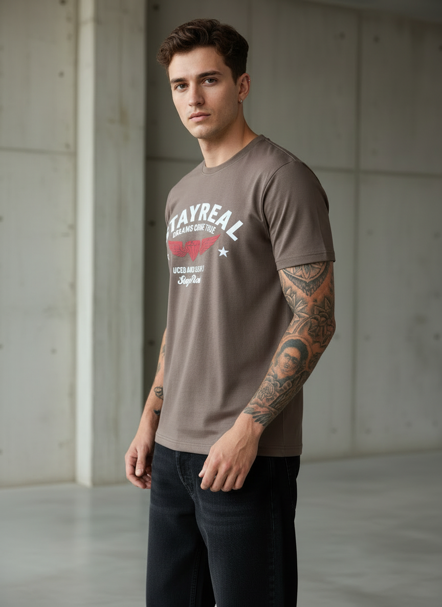 Stay Real Dream Regular Fit Brown T-Shirt