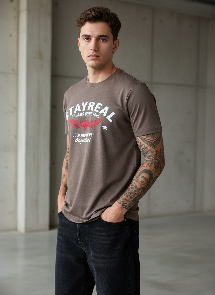 Stay Real Dream Regular Fit Brown T-Shirt
