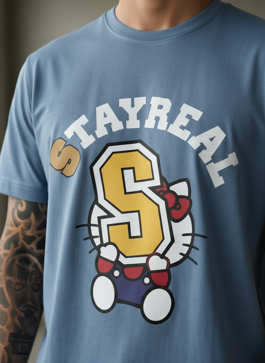Kitten with S Regular Fit Blue T-Shirt