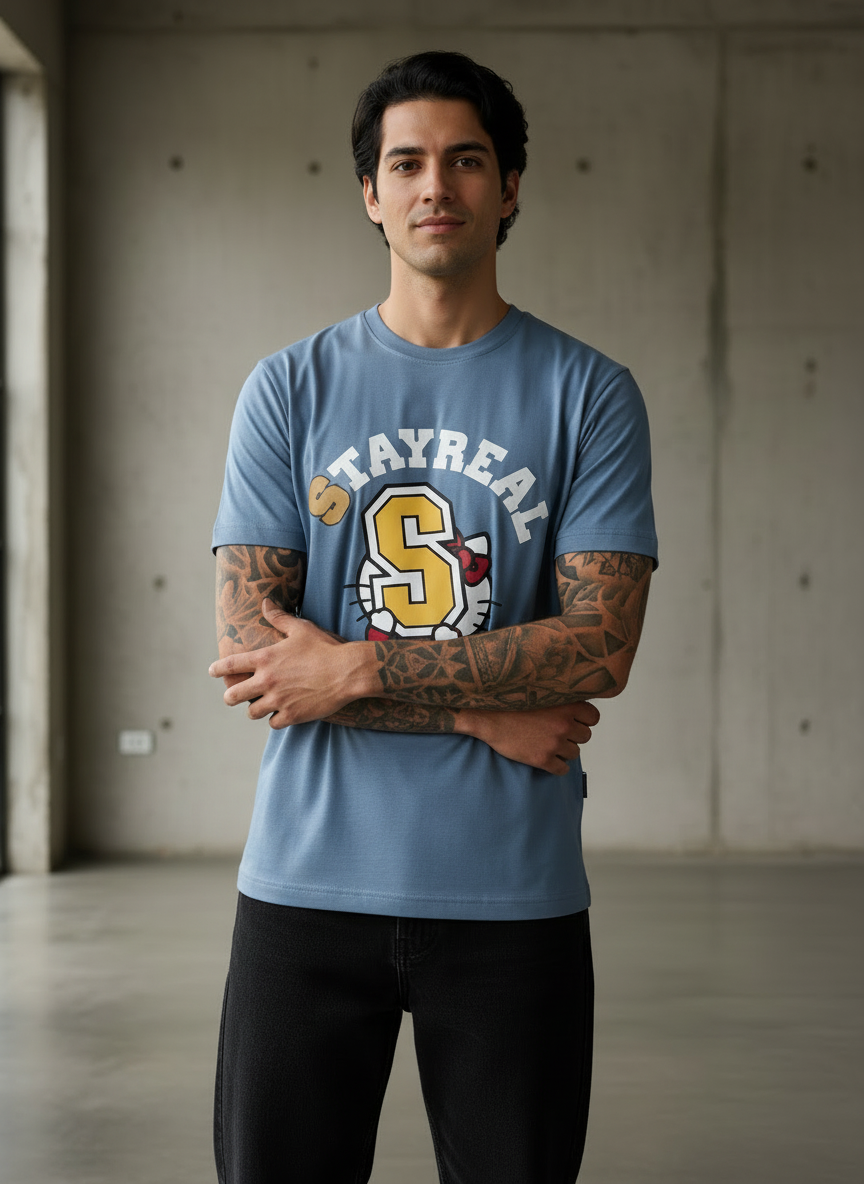 Kitten with S Regular Fit Blue T-Shirt