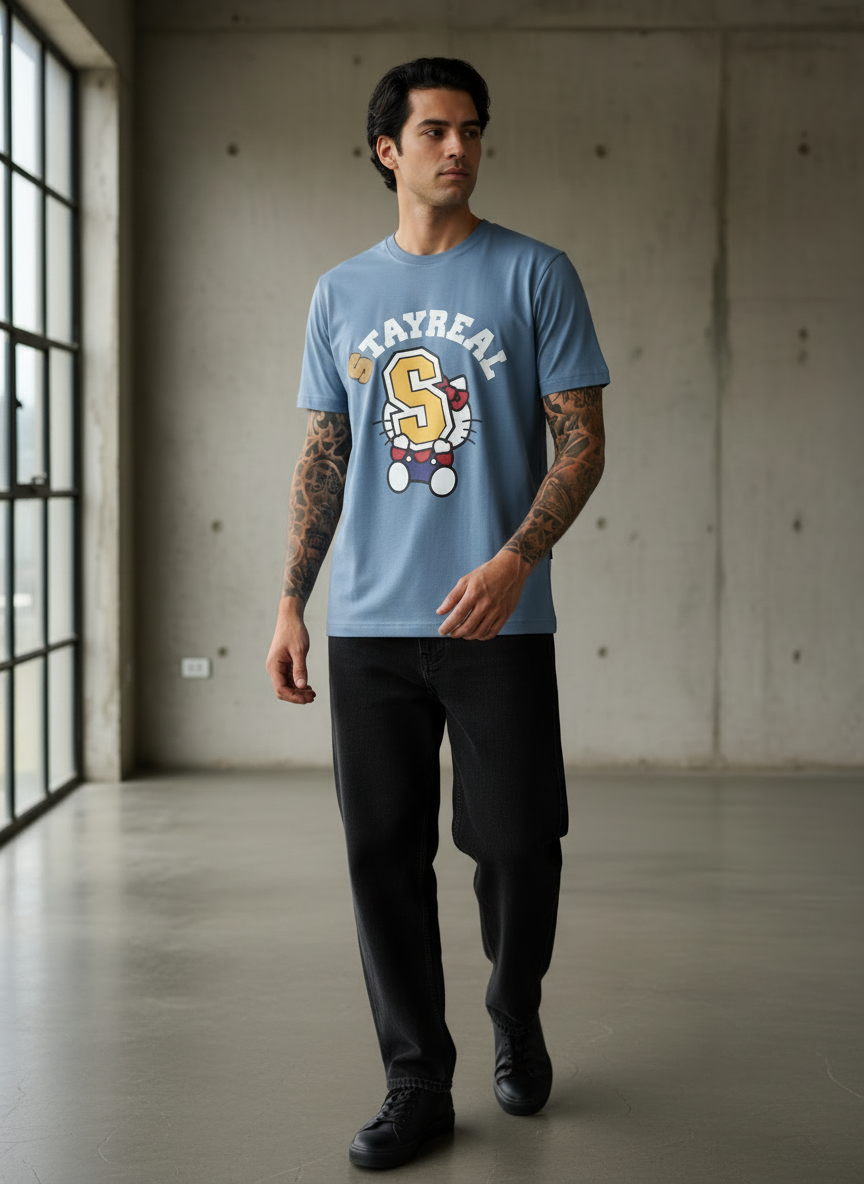 Kitten with S Regular Fit Blue T-Shirt