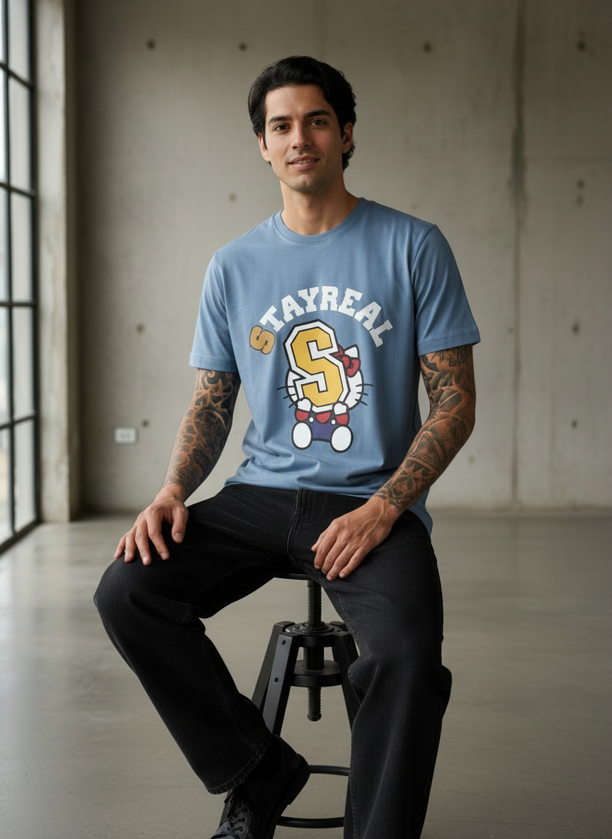 Kitten with S Regular Fit Blue T-Shirt