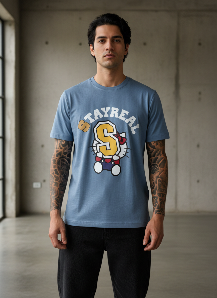 Kitten with S Regular Fit Blue T-Shirt