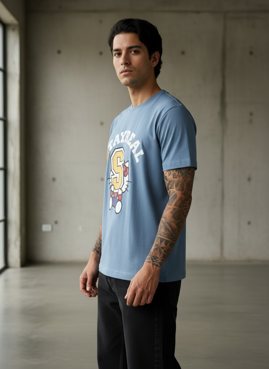Kitten with S Regular Fit Blue T-Shirt