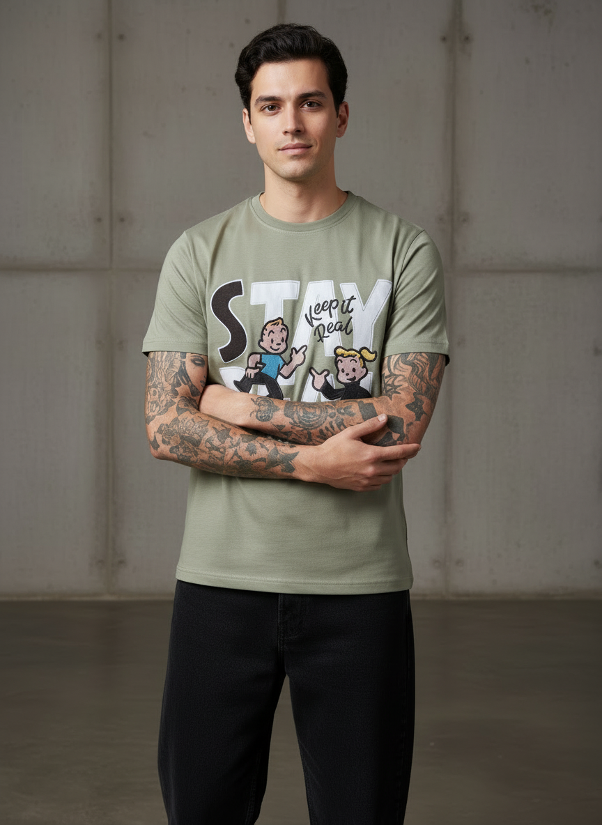 Keep it Real Regular Fit Pistachio Green T-Shirt