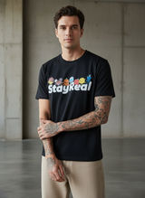 Stay Real Toons Regular Fit Black T-Shirt