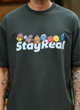 Stay Real Toons Oversized Dark Green T-Shirt