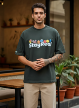 Stay Real Toons Oversized Dark Green T-Shirt