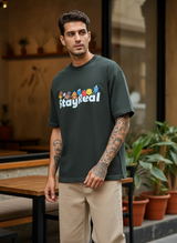 Stay Real Toons Oversized Dark Green T-Shirt
