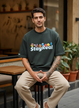 Stay Real Toons Oversized Dark Green T-Shirt