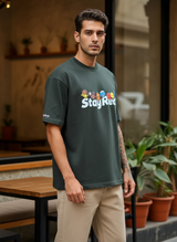 Stay Real Toons Oversized Dark Green T-Shirt