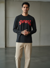 Stay Real Black Regular Full Sleeves T-Shirt
