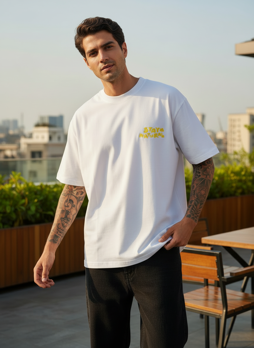 Stay Natural Oversized White T-Shirt