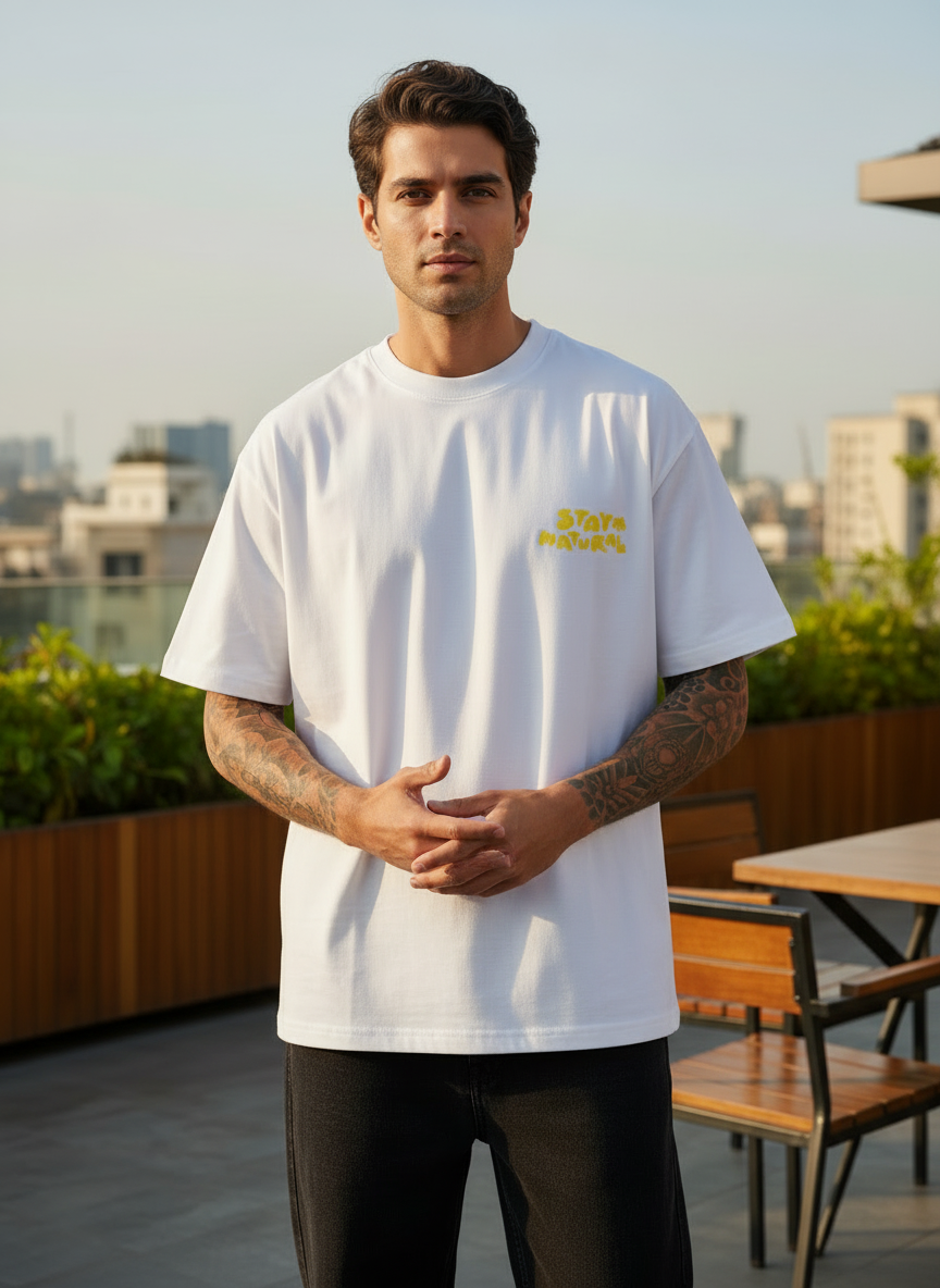 Stay Natural Oversized White T-Shirt