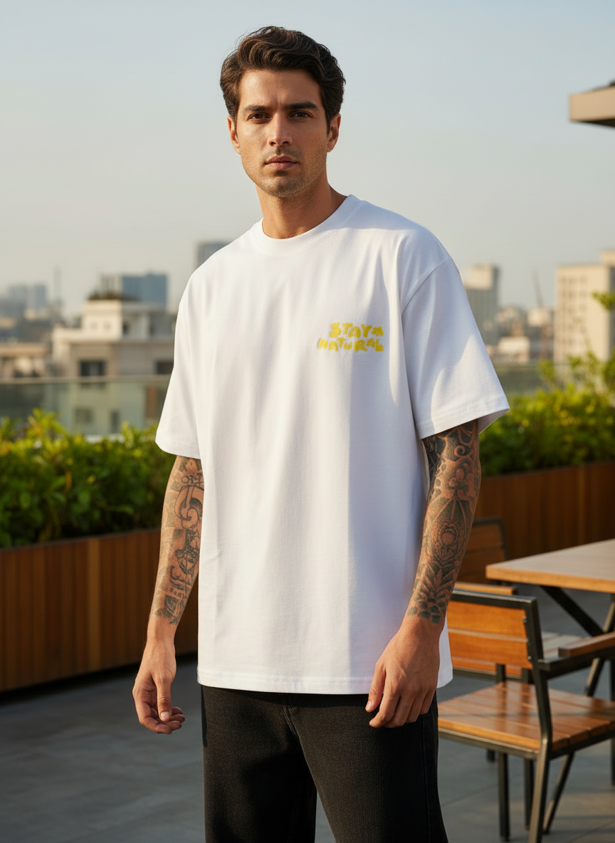 Stay Natural Oversized White T-Shirt