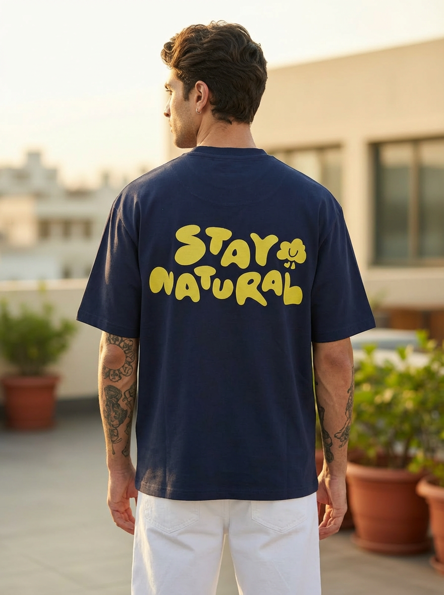 Stay Natural Oversized Navy Blue T-Shirt