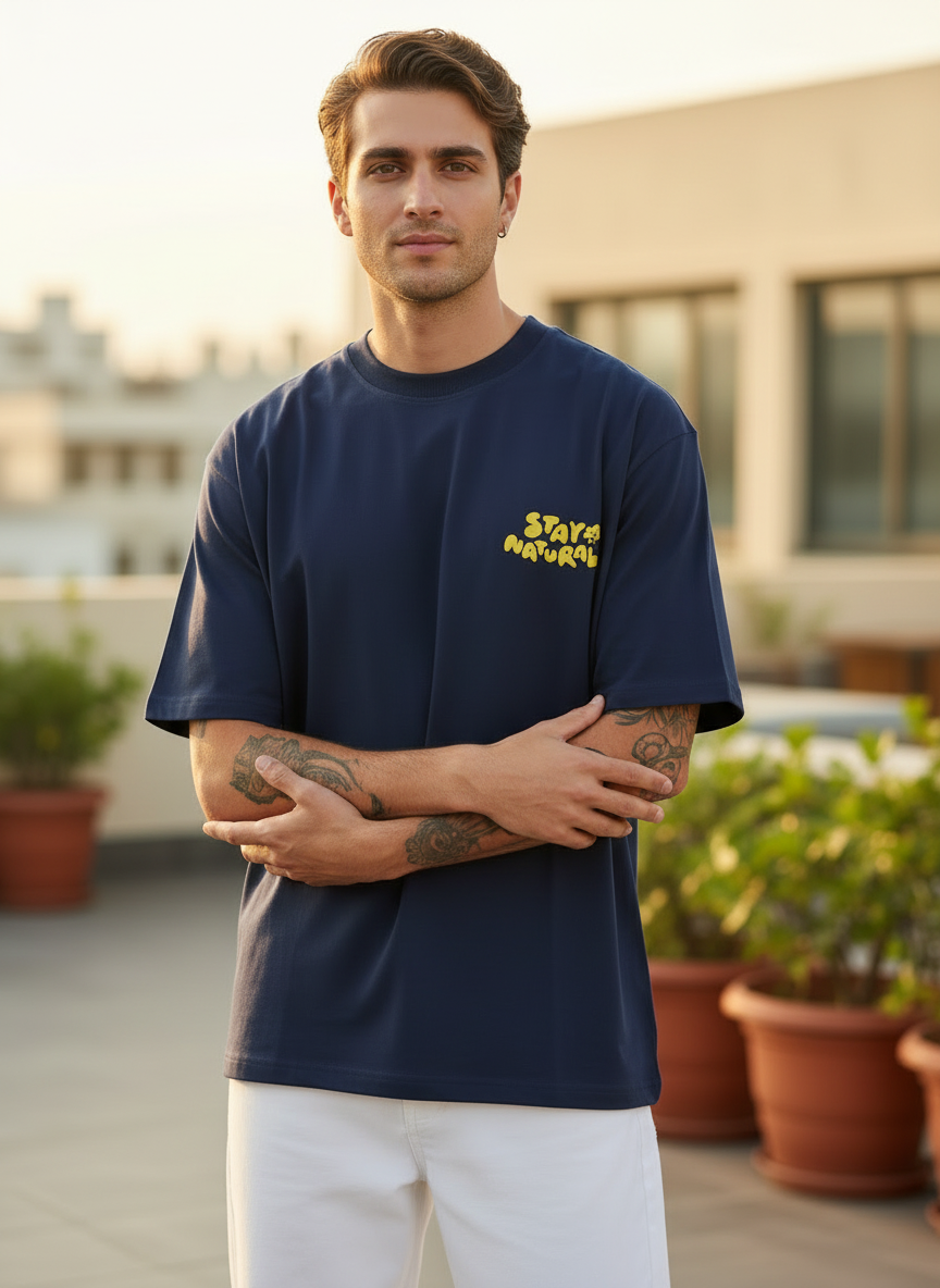 Stay Natural Oversized Navy Blue T-Shirt