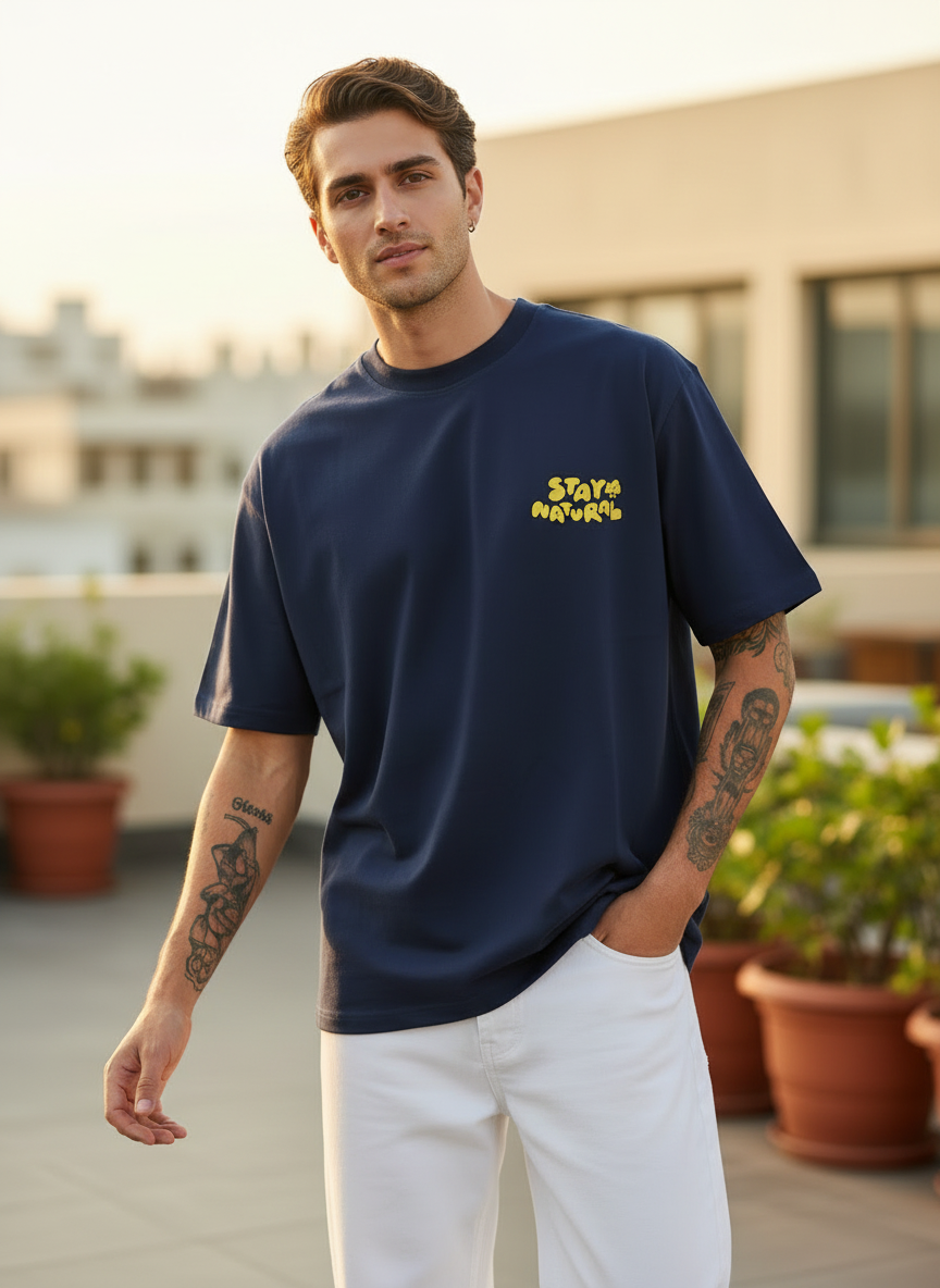 Stay Natural Oversized Navy Blue T-Shirt
