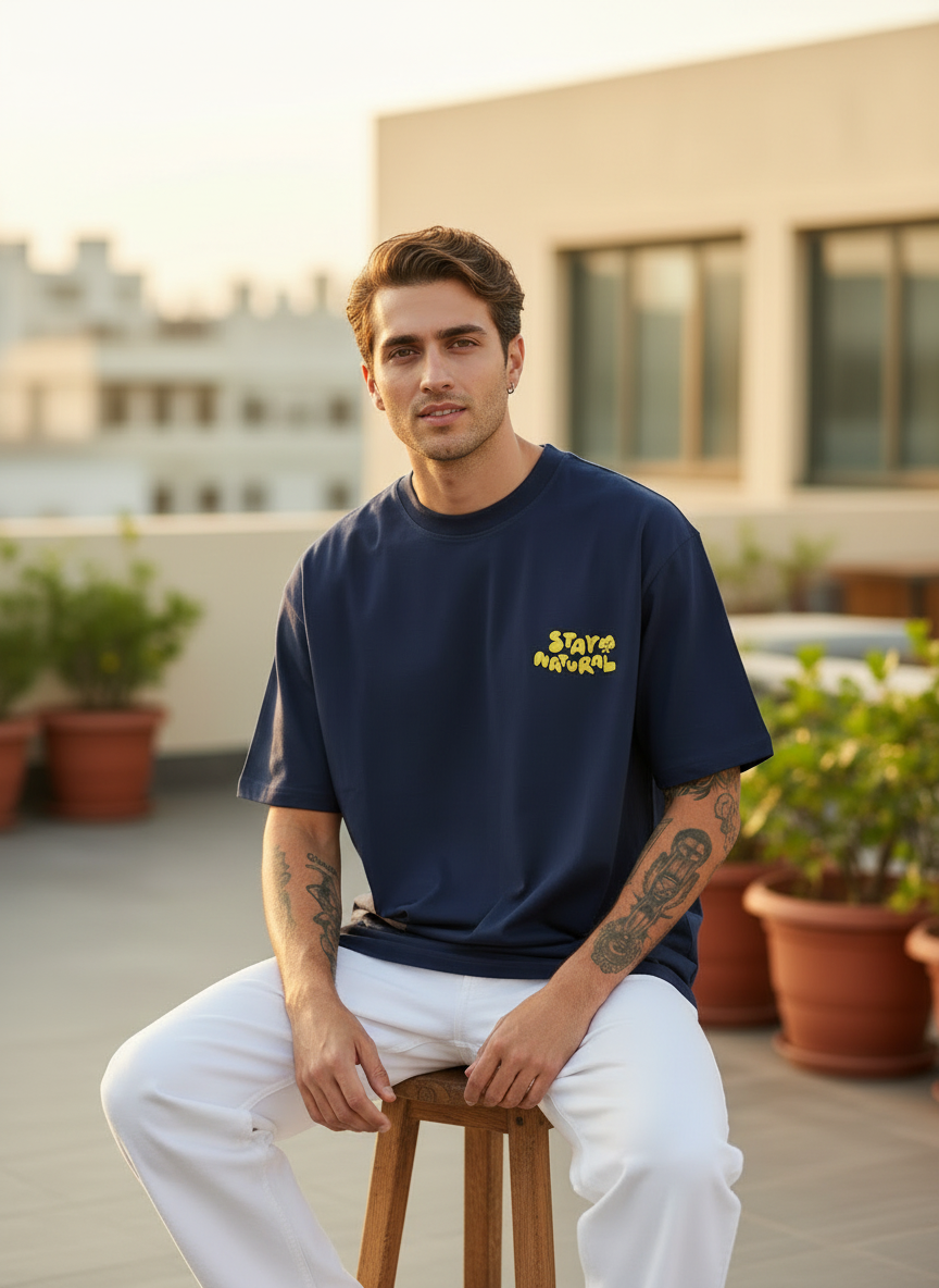 Stay Natural Oversized Navy Blue T-Shirt