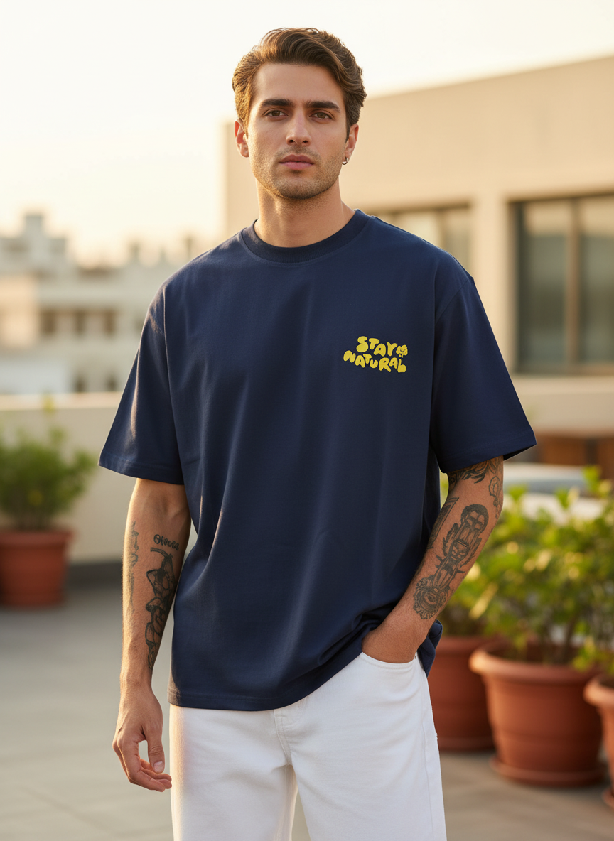 Stay Natural Oversized Navy Blue T-Shirt
