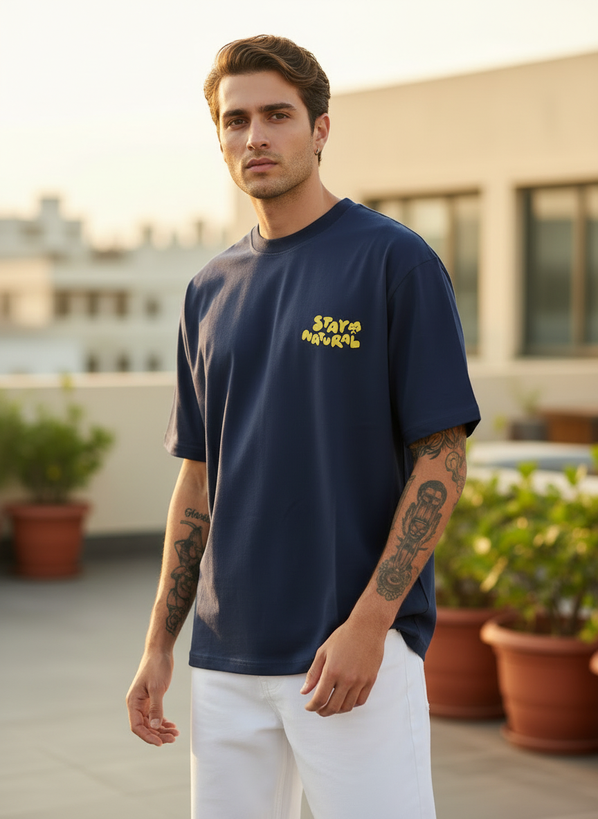 Stay Natural Oversized Navy Blue T-Shirt