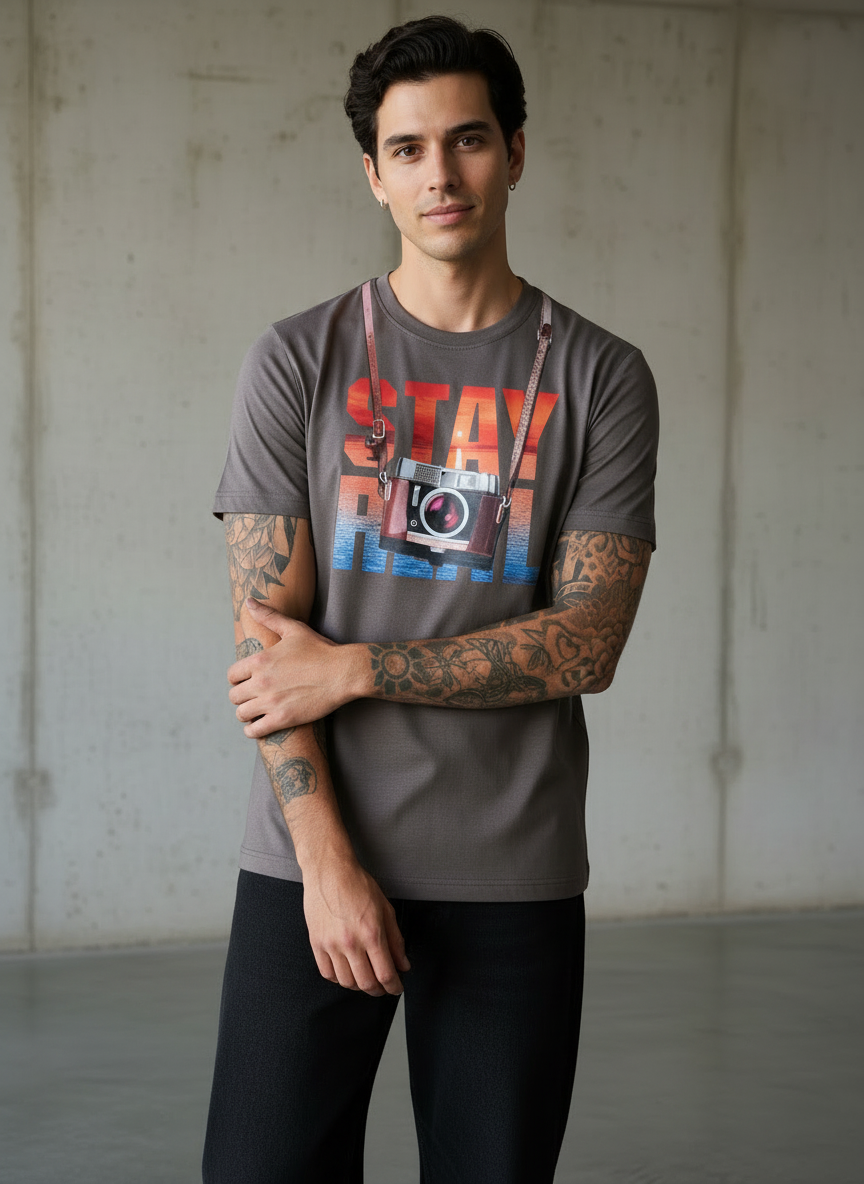 Stay Cam Regular Fit Brown T-Shirt